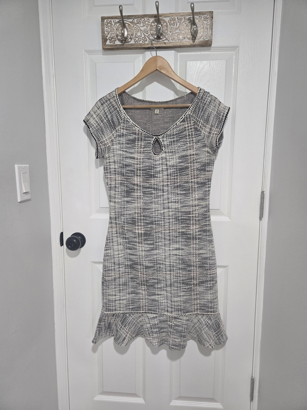 Max Studio Grey Tweed-Effect Cap Sleeve Knit Mini Dress
